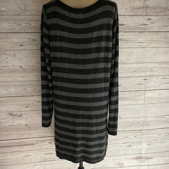 Eileen Fisher Striped Black and Gray Long Sleeve Pockets Women's Tunic Dress L - Picture 4 of 9